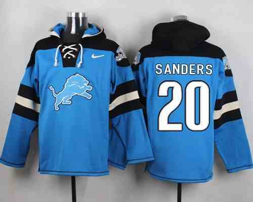 Nike Lions 20 Barry Sanders Light Blue Hooded Jersey