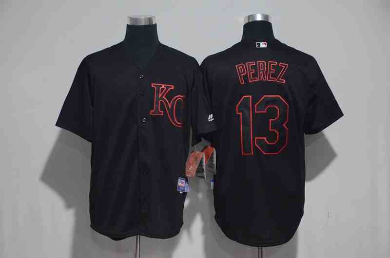 Royals 13 Salvador Perez Black Cool Base Jersey