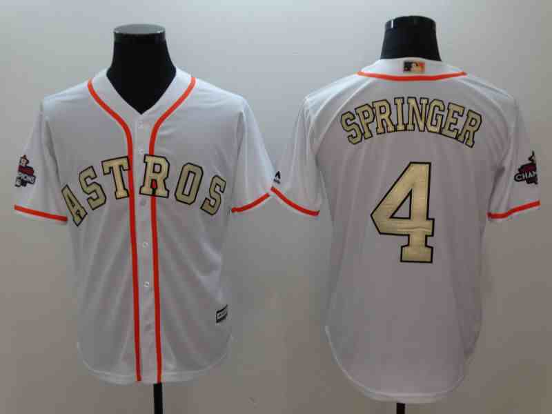 Men Houston Astros 4 Springer White Gold version Game MLB Jerseys