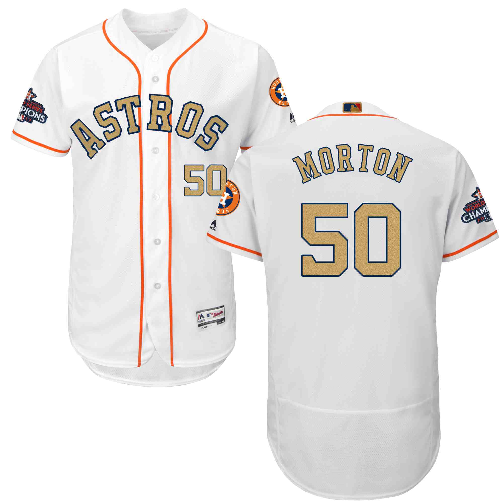 Astros 50 Charlie Morton White 2018 Gold Program Flexbase  Jersey
