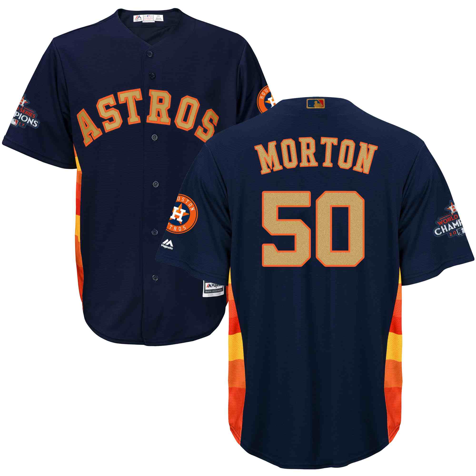 Astros 50 Charlie Morton Orange 2018 Gold Program Cool Base  Jersey