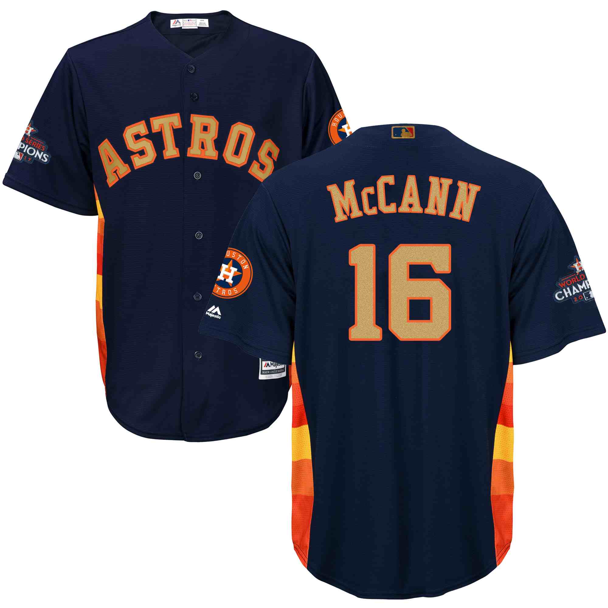 Astros 16 Brian McCann Navy 2018 Gold Program Cool Base Jersey