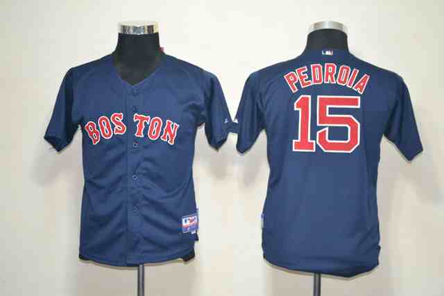 Red Sox 15 Pedroia Blue Youth Jersey