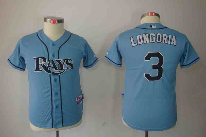 Rays 3 Evan Longoria Light Blue Kids Jersey