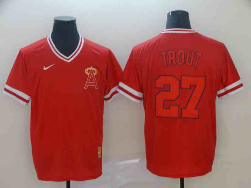 Angels 27 Mike Trout Red Throwback  Jersey