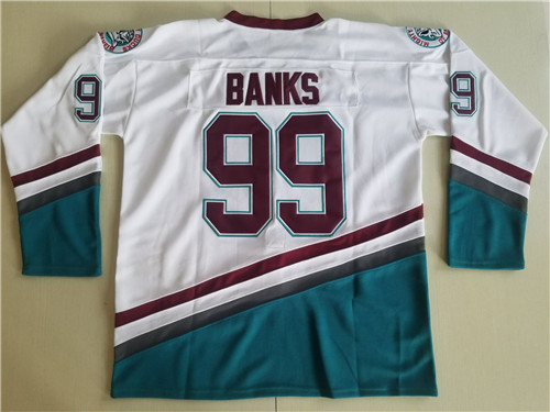 Mighty Ducks 99 Adam Banks White Ice Hockey Movie Jersey