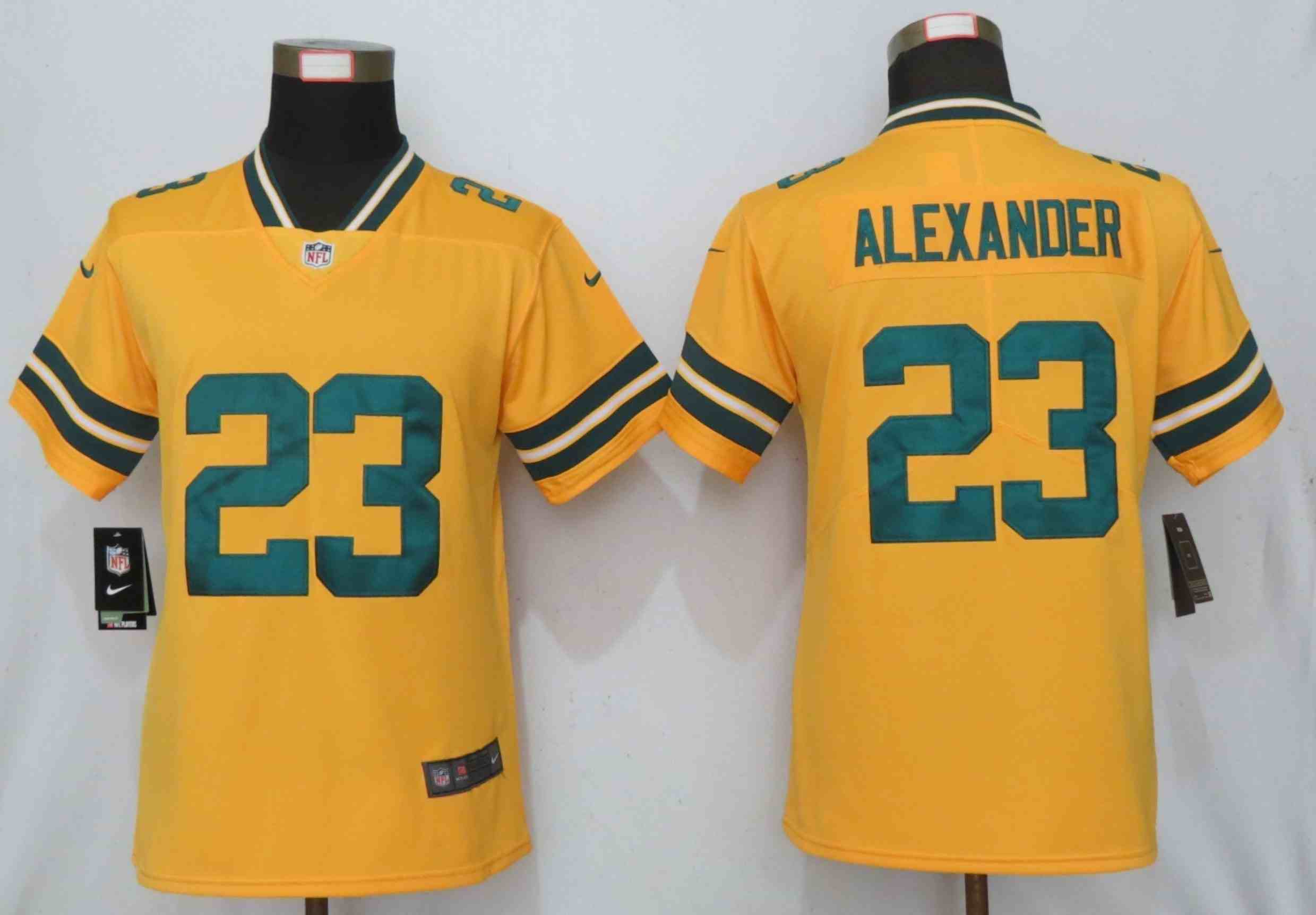 Women New Nike Green Bay Packers 23 Alexander 2019 Vapor Untouchable Nike Gold Inverted Elite Playe