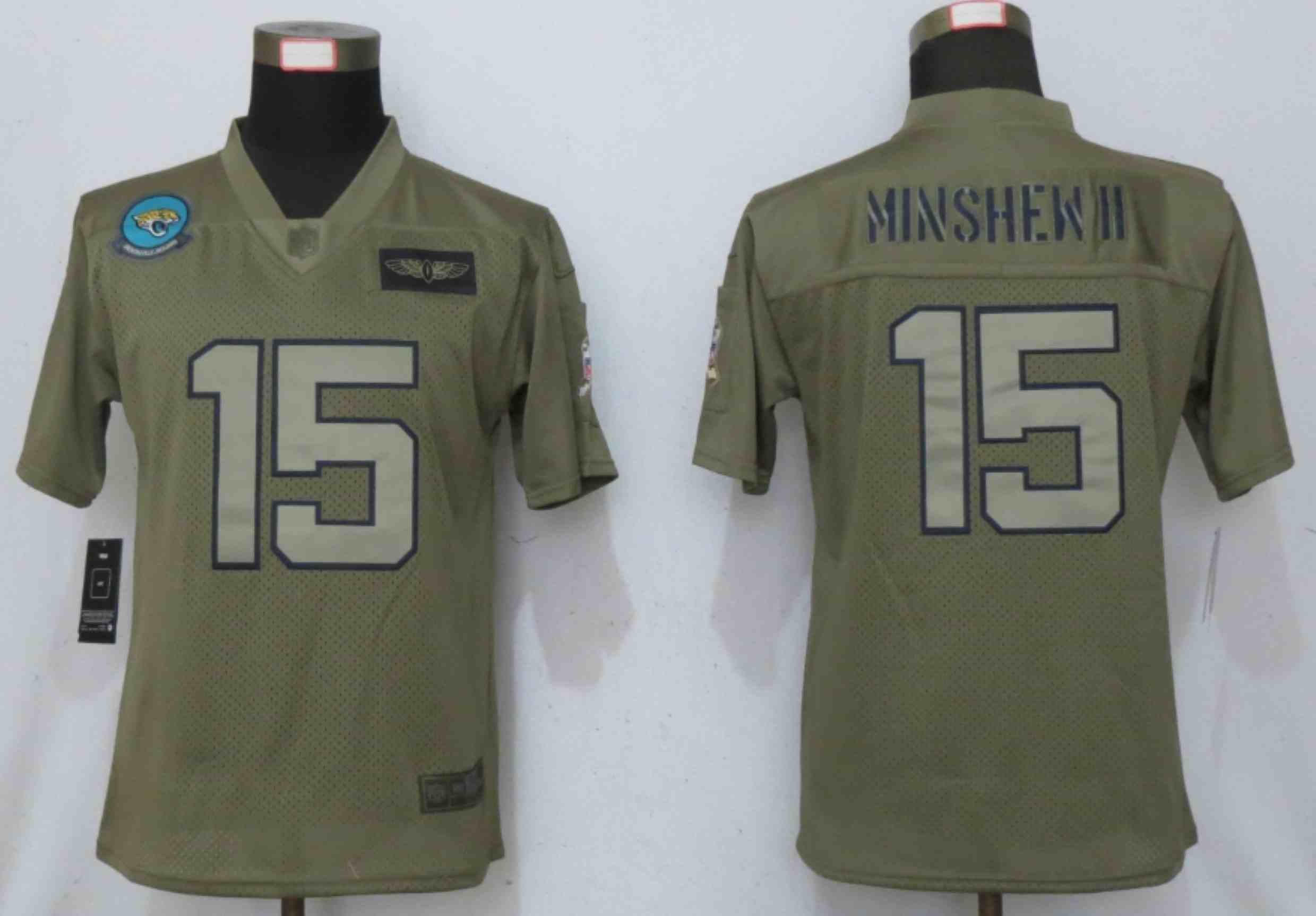 Women Nike Jacksonville Jaguars 15 Minshew ll Nike Camo 2020 Salute to Service Elite Playe
