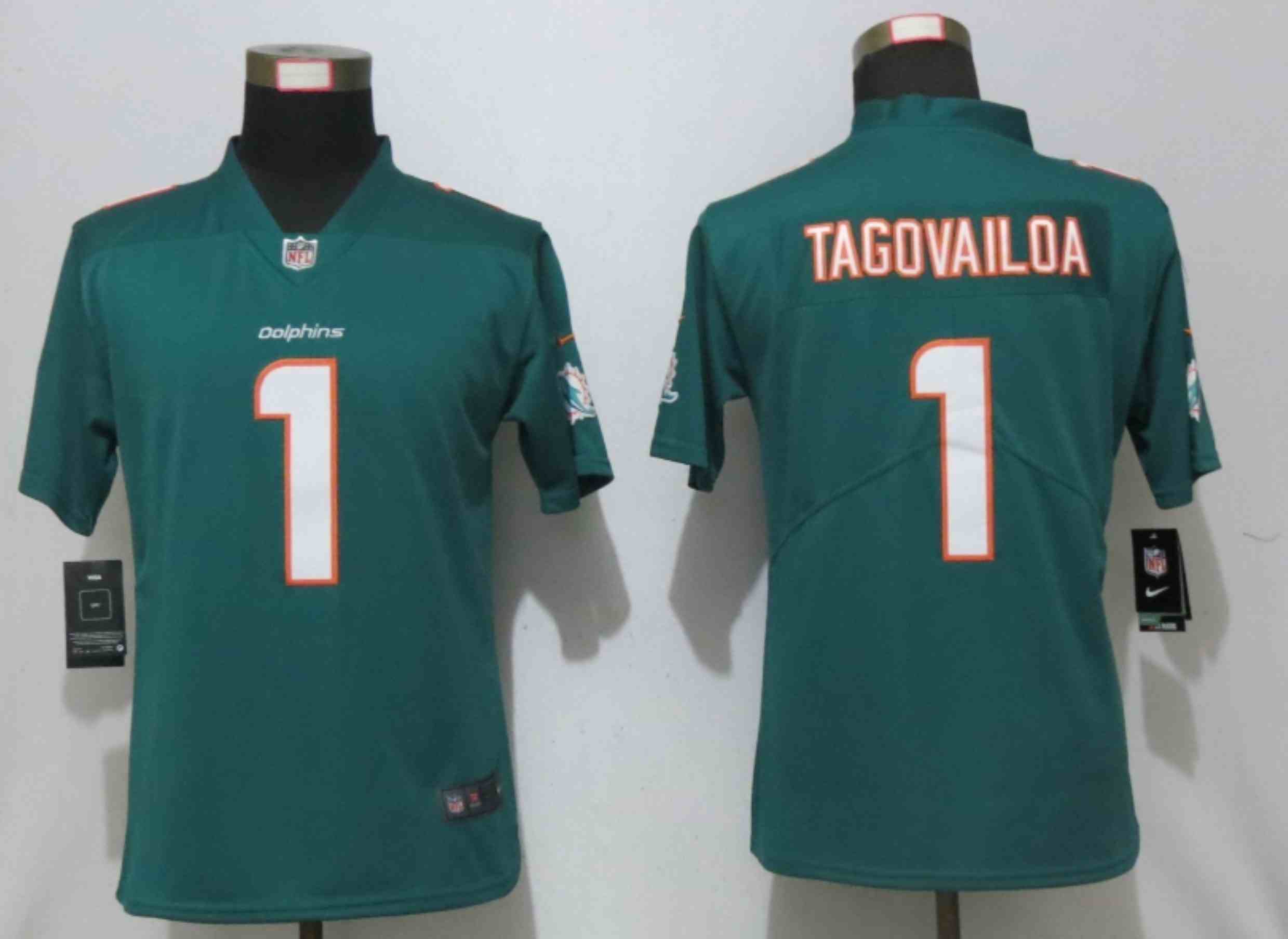 Women New Nike Miami Dolphins 1 Tagovailoa Green 2020 Alternate Vapor Elite Playe