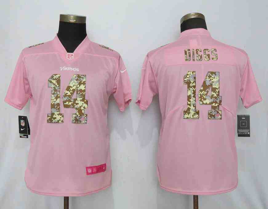 Women New Nike Minnesota Vikings 14 Dlggs PinkCamouflage font love pink 2019 Vapor Untouchable Elite Player