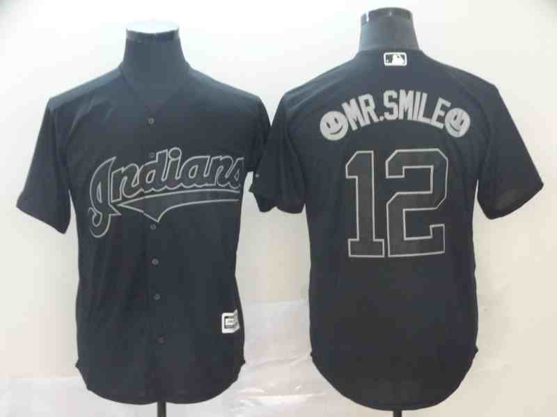 Indians 12 Francisco Lindor Black 2019 Players' Weekend Player Jersey.jp