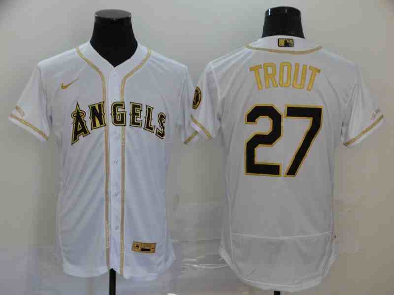 Angels 27 Mike Trout White Retro gold character 2020 Nike Cool Base Jersey