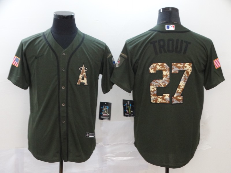 Angels 27 Mike Trout Olive 2020 Nike Cool Base Jersey