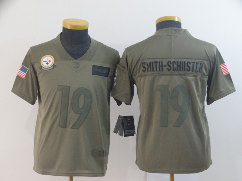 Nike Steelers 19 JuJu Smith-Schuster 2019 Olive Youth Salute To Service Limited Jersey