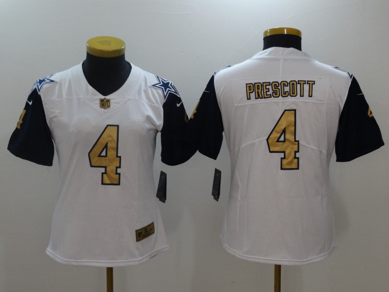 Nike Cowboys 4 Dak Prescott White Gold Women Color Rush Limited Jersey