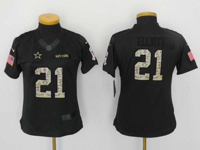 Nike Cowboys 21 Ezekiel Elliott Anthracite Women Salute To Service Limited Jersey