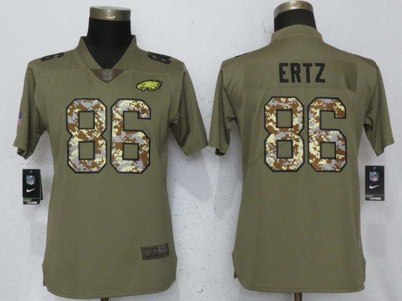 Nike Eagles 86 Zach Ertz Olive Camo Women Salute To Service Limited Jersey