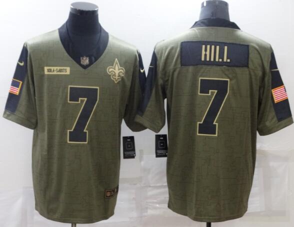 Men's New Orleans Saints 7 Taysom Hill Nike Olive 2021 Salute To Service Limited Player Jersey