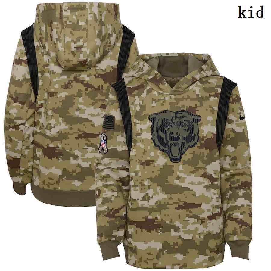 Youth Chicago Bears Nike Camo 2021 Salute To Service Therma Performance Pullover Hoodie