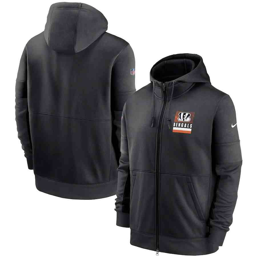 Men's Cincinnati Bengals Nike Black Sideline Impact Lockup Performance Full-Zip Hoodie