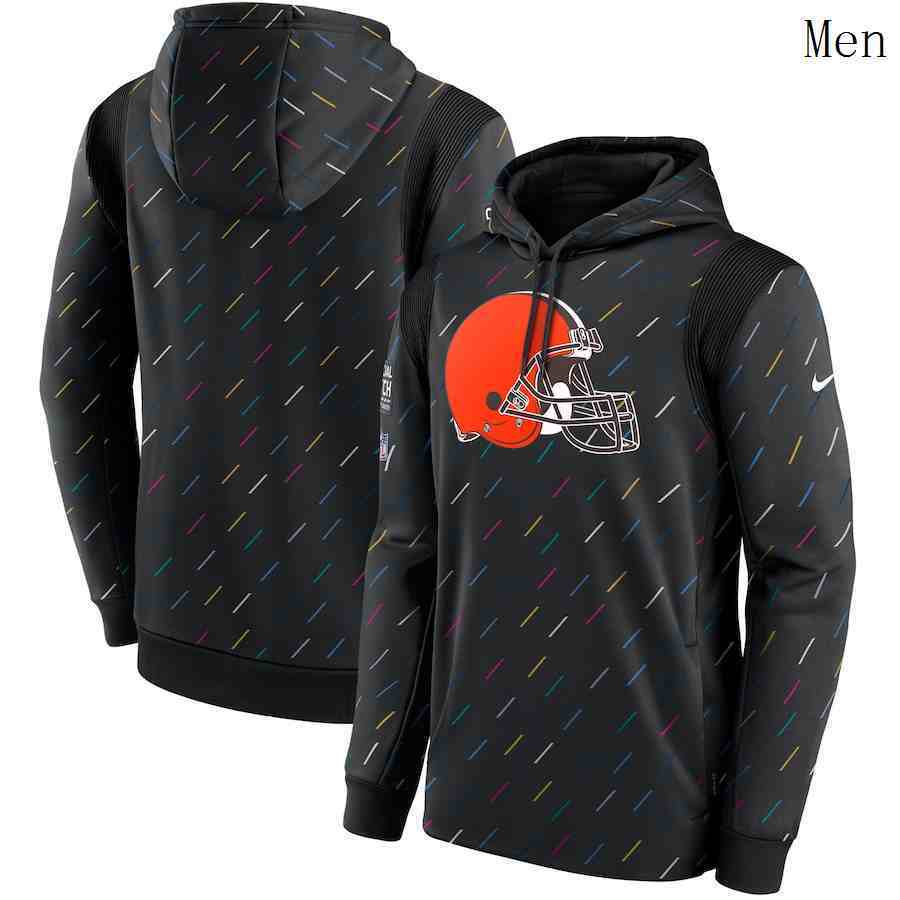 Men Cleveland Browns Nike Charcoal 2021 NFL Crucial Catch Therma Pullover Hoodie