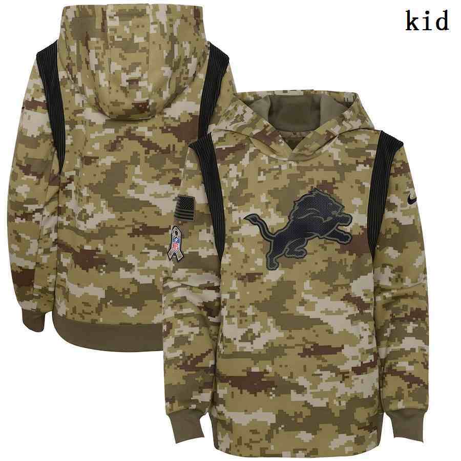 Youth Detroit Lions Nike Camo 2021 Salute To Service Therma Performance Pullover Hoodie