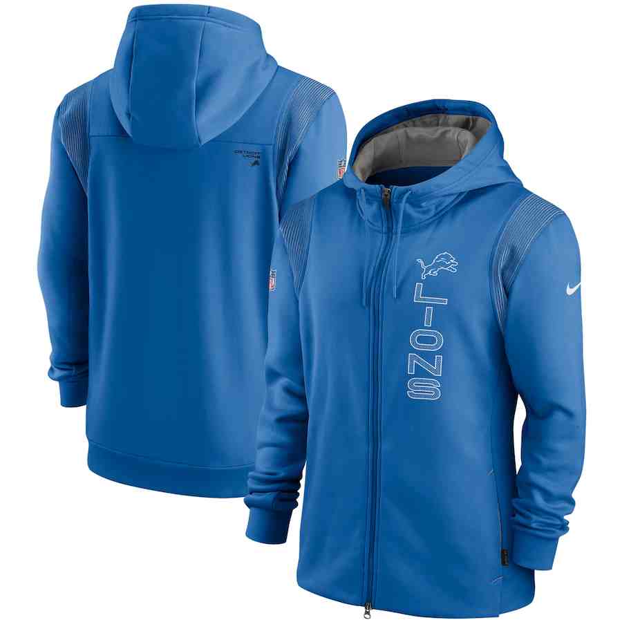Men's Detroit Lions NavyOrange Fan Gear Mascot Performance Full-Zip Hoodie