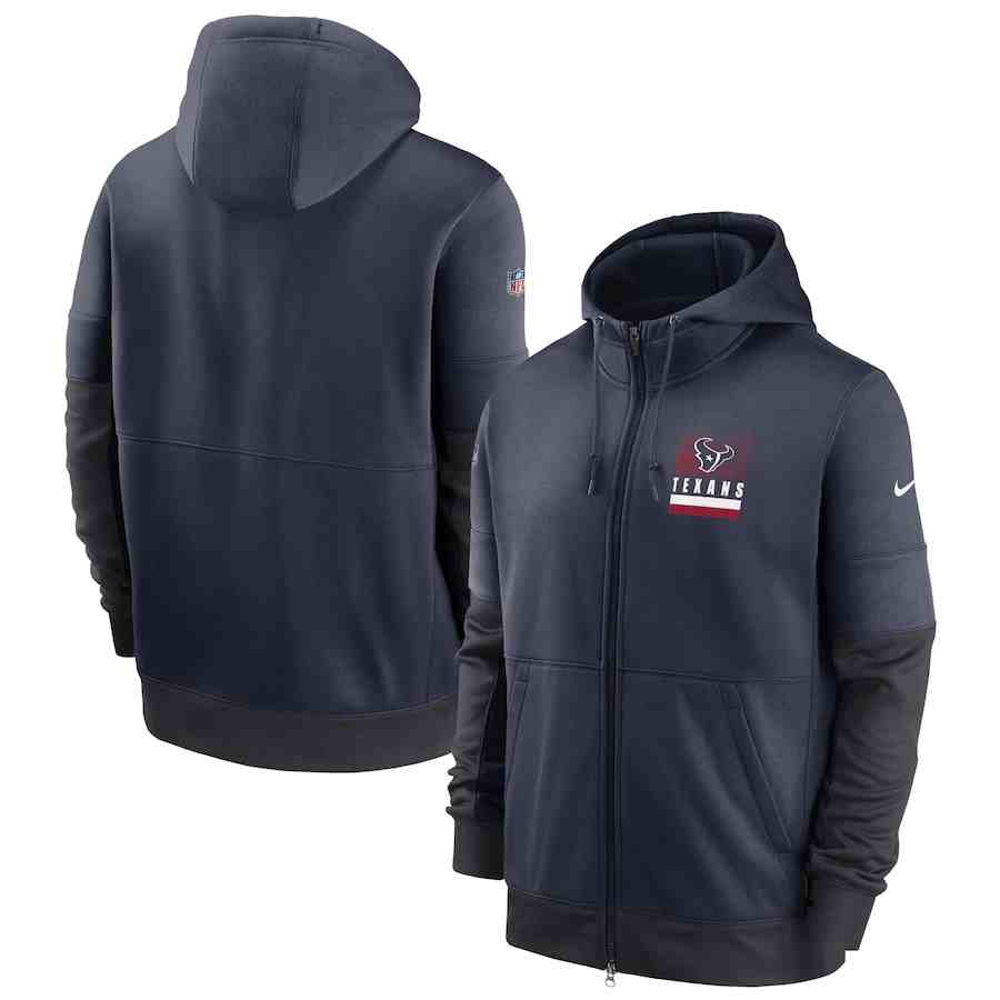 Men's Houston Texans Nike Navy Sideline Impact Lockup Performance Full-Zip Hoodie
