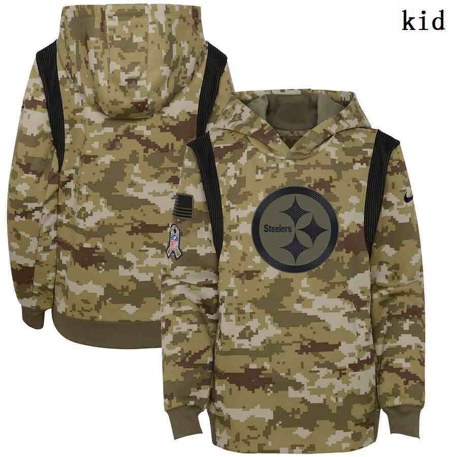Youth Pittsburgh Steelers Nike Camo 2021 Salute To Service Therma Performance Pullover Hoodie