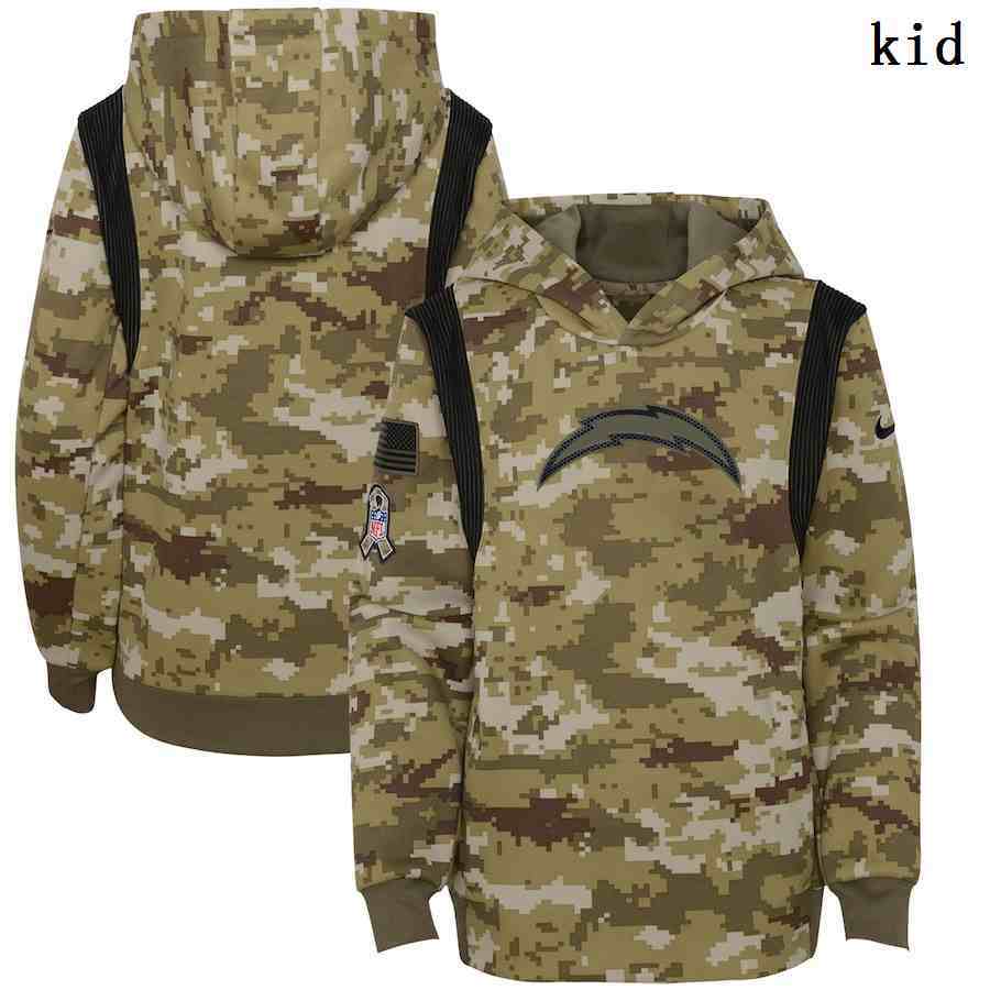 Youth Los Angeles Chargers Nike Camo 2021 Salute To Service Therma Performance Pullover Hoodie