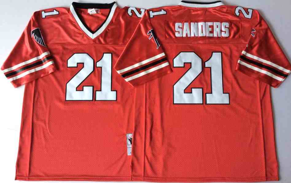 Men's Atlanta Falcons 21 Deion Sanders 1989 Throwback Red Jersey