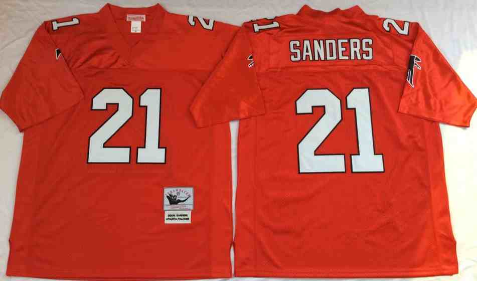 Men's Atlanta Falcons 21 Deion Sanders Throwback Red Jersey