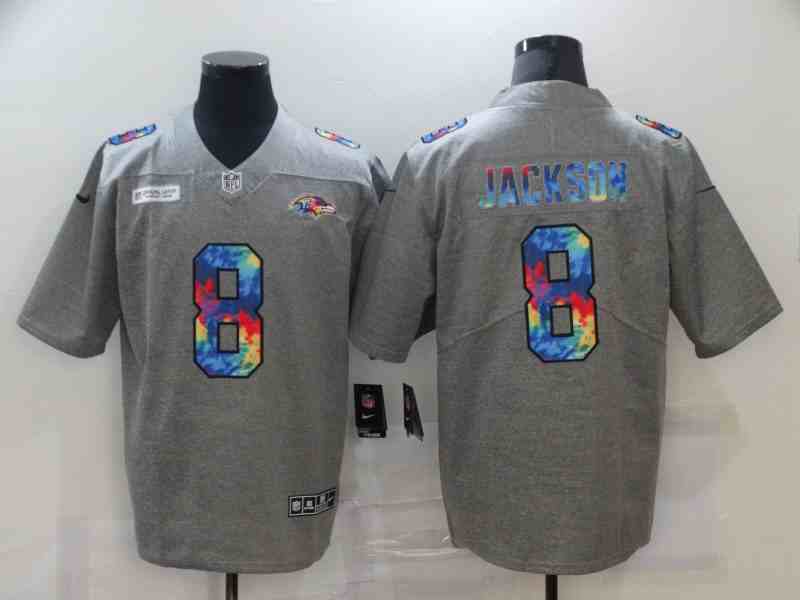 Nike Ravens 8 Lamar Jackson Gray Vapor Untouchable Rainbow Limited Jersey
