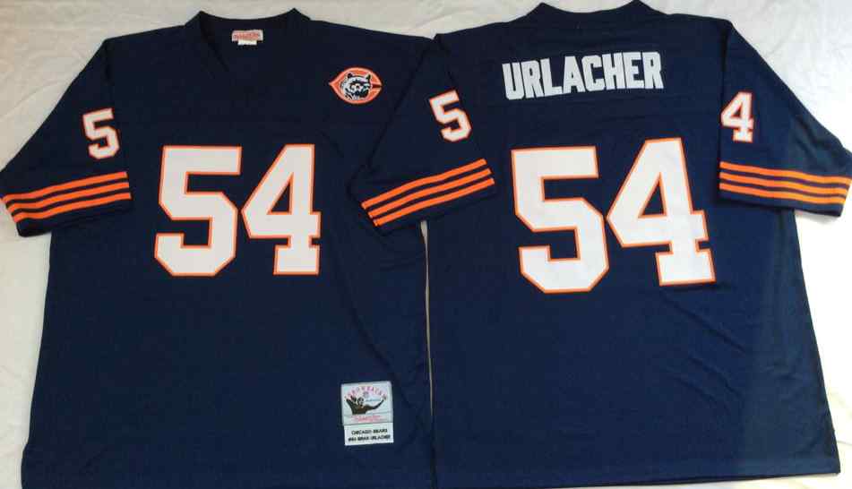Men's Chicago Bears 54 Brian Urlacher Throwback Navy Blue Jersey  with Bear Patch