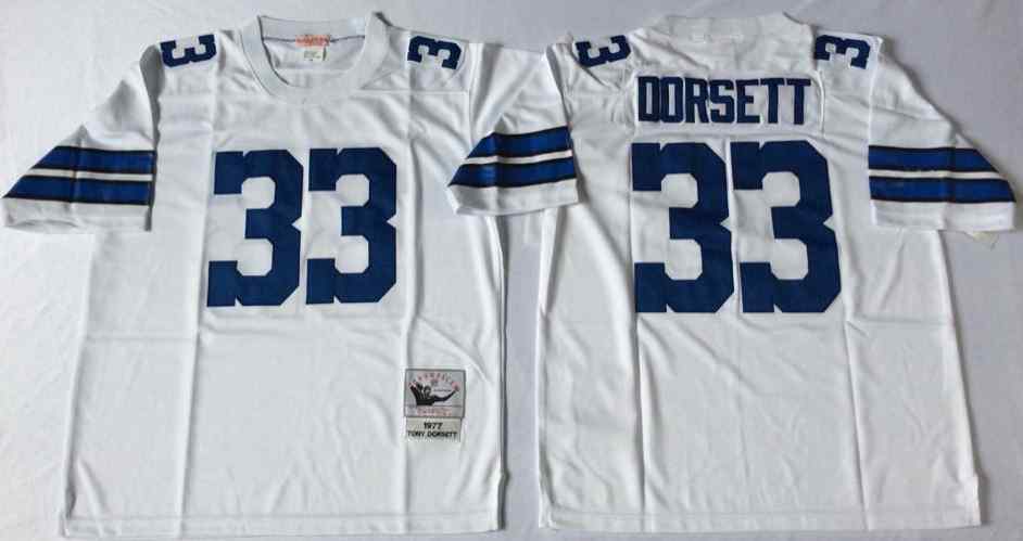 Men's Dallas Cowboys 33 Tony Dorsett 1977 Throwback White Jersey