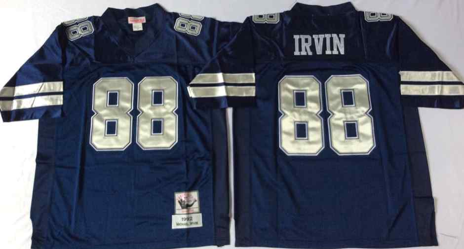 Men's Dallas Cowboys 88 Michael Irvin 1992 Throwback Navy Blue Jersey