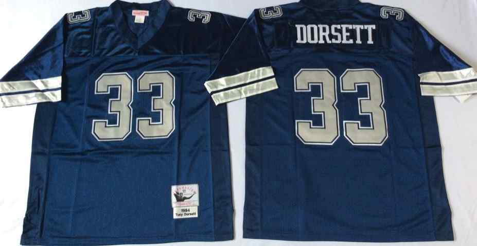 Men's Dallas Cowboys 33 Tony Dorsett 1984 Throwback Navy Blue Jersey