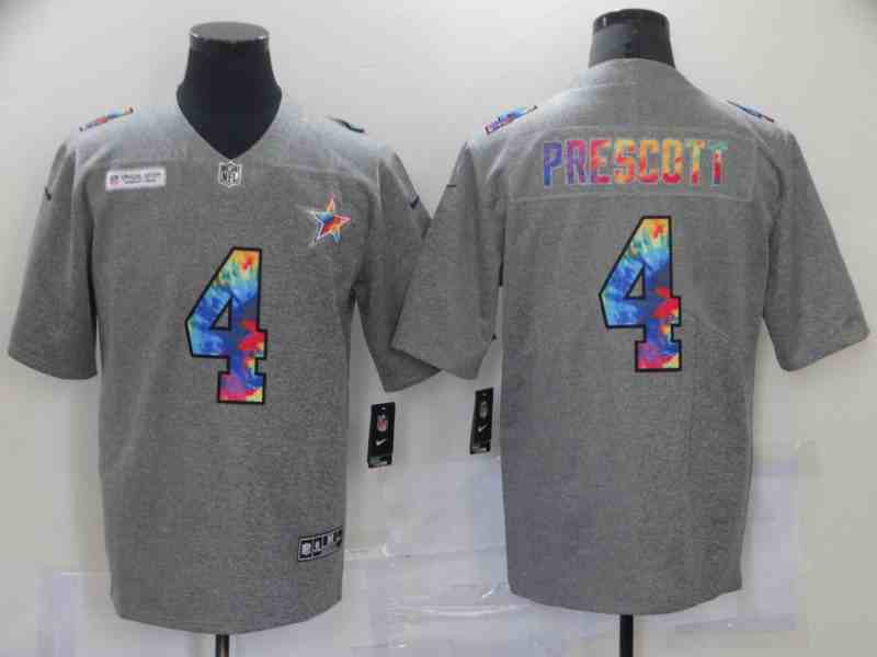Nike Cowboys 4 Dak Prescott Gray Vapor Untouchable Rainbow Limited Jersey