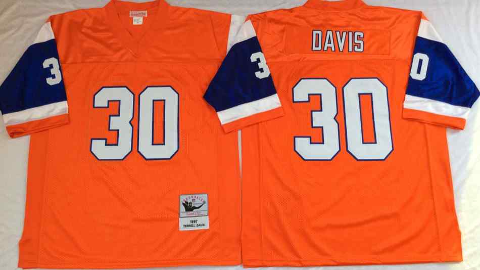 Men's Denver Broncos 30 Terrell Davis Orange Throwback Jersey