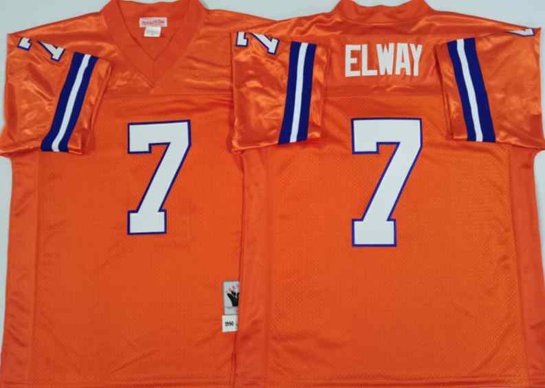 Men's Denver Broncos 7 John Elway 1990 Throwback Orange Jersey