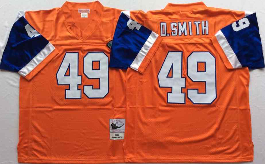 Men's Denver Broncos 49 Dennis Smith 1994 Throwback Orange Jersey