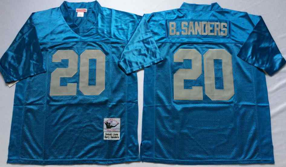 Men's Detroit Lions 20 Barry Sanders Throwback Light Blue Jersey