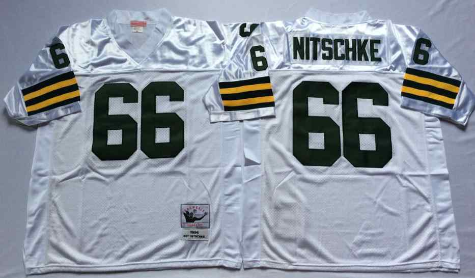 Men's Green Bay Packers 66 Ray Nitschke 1966 Throwback White Jersey