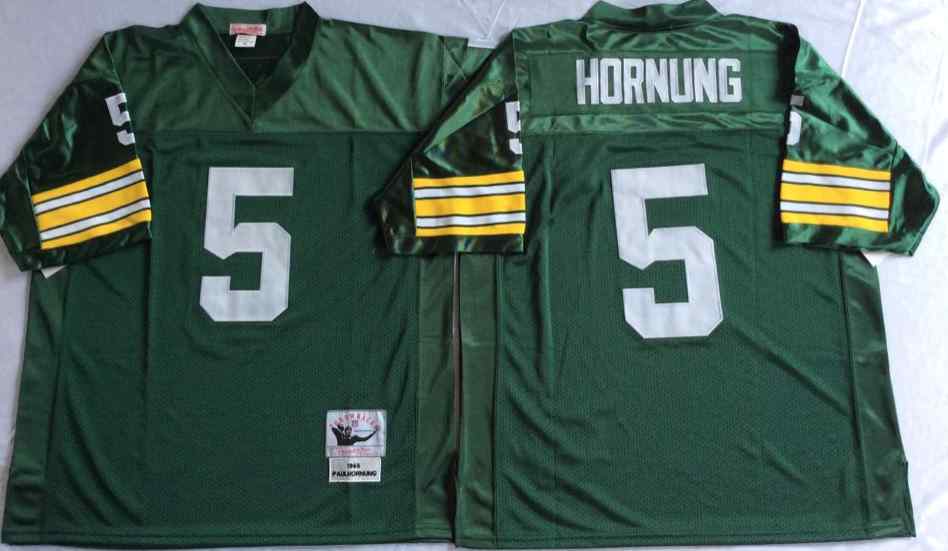 Men's Green Bay Packers 5 Paul Hornung 1966 Throwback Green Jersey