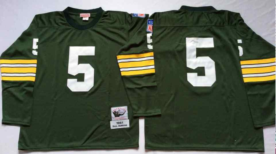 Men's Green Bay Packers 5 Paul Hornung 1961 Throwback Green Jersey