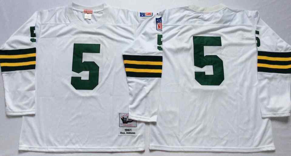 Men's Green Bay Packers 5 Paul Hornung 1961 Throwback White Jersey