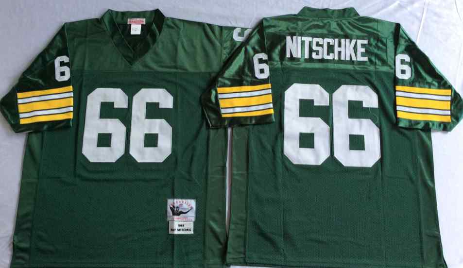 Men's Green Bay Packers 66 Ray Nitschke 1966 Throwback Green Jersey