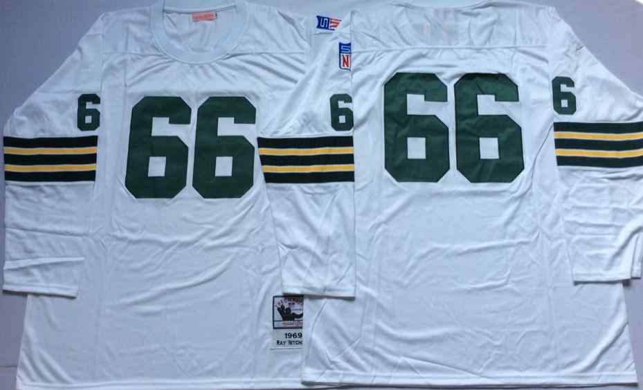 Men's Green Bay Packers 66 Ray Nitschke 1969 Throwback White Jersey