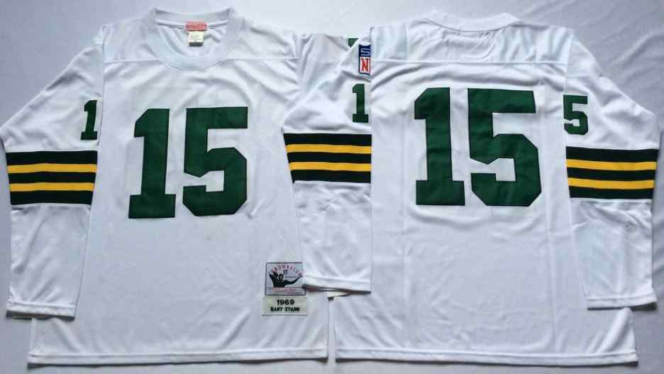 Men's Green Bay Packers 15 Bart Starr 1969 Throwback White Jersey