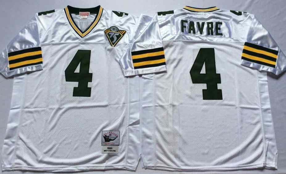 Men's Green Bay Packers 4 Brett Favre Throwback White Jersey